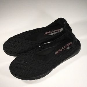 Skechers Memory Foam Black Woven Flats Sz 7